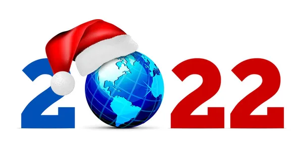 Globe Chapeau Père Noël Sur Fond Blanc Illustration Vectorielle 2022 — Image vectorielle