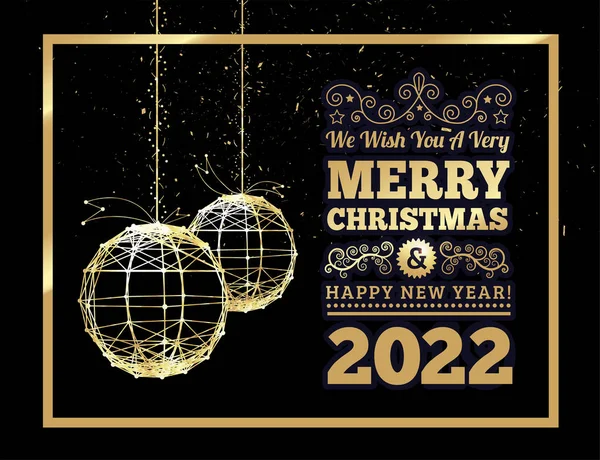 Bolas Navidad 2022 Año Nuevo Cintas Doradas Luminosas Estilo Art — Archivo Imágenes Vectoriales