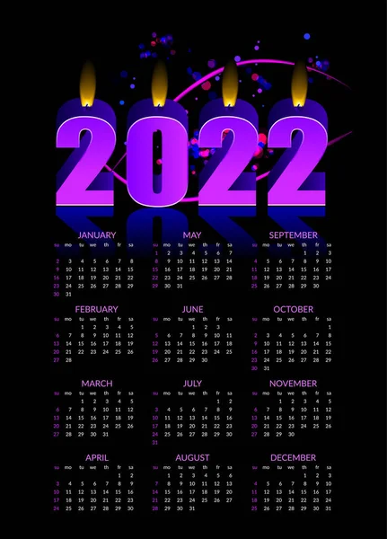 Kalendář Pro Rok 2022 Pozadí Hořících Svíček Vektorová Ilustrace — Stockový vektor