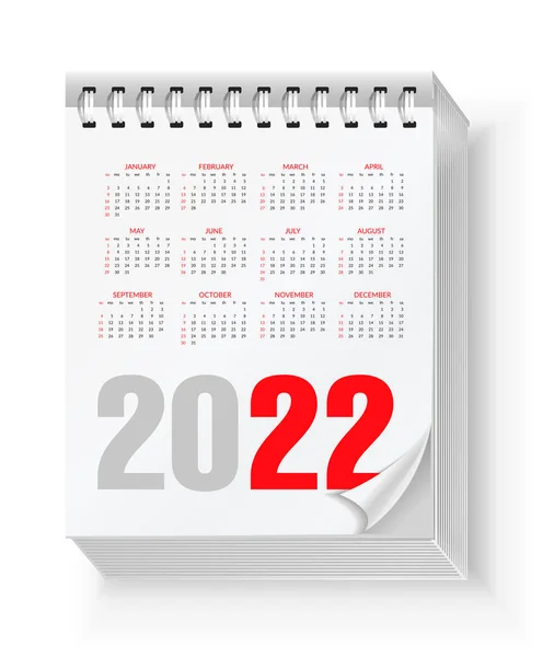 Paper Calendar 2022 Curled Corner Vector Illustration White Background — Stock Vector