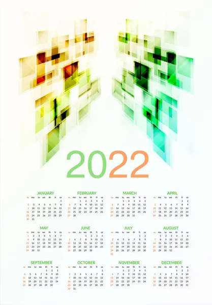 Calendario Colorato 2022 Inizia Domenica Illustrazione Vettoriale Sfondo Bianco — Vettoriale Stock