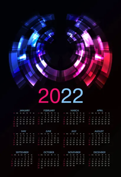 Barevný Kalendář Pro Rok 2022 Začíná Neděli Ilustrace Černém Pozadí — Stock fotografie