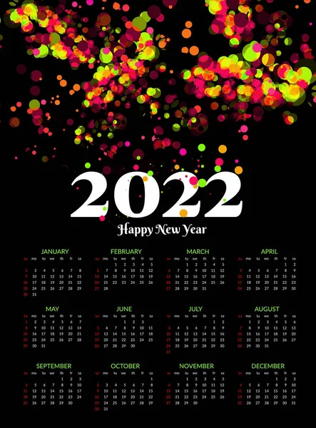 Färgglada Kalender För 2022 Börjar Söndag Illustration Svart Bakgrund — Stockfoto