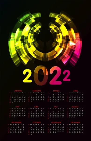 Színes Naptár 2022 Kezdődik Vasárnap Illusztráció Fekete Háttér — Stock Fotó