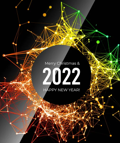 恭祝2022年新年快乐 圣诞快乐 点和线的连接 大数据网络 丛背景 — 图库照片