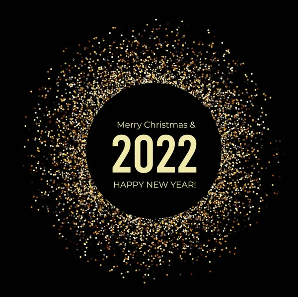 Grattis Till Det Nya Året 2022 Gyllene Partiklar Svart Bakgrund — Stock vektor