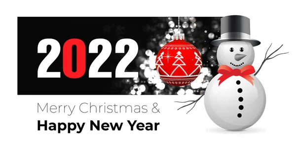 Bonne Année 2022 Salutations Avec Bonhomme Neige Une Boule Noël — Image vectorielle