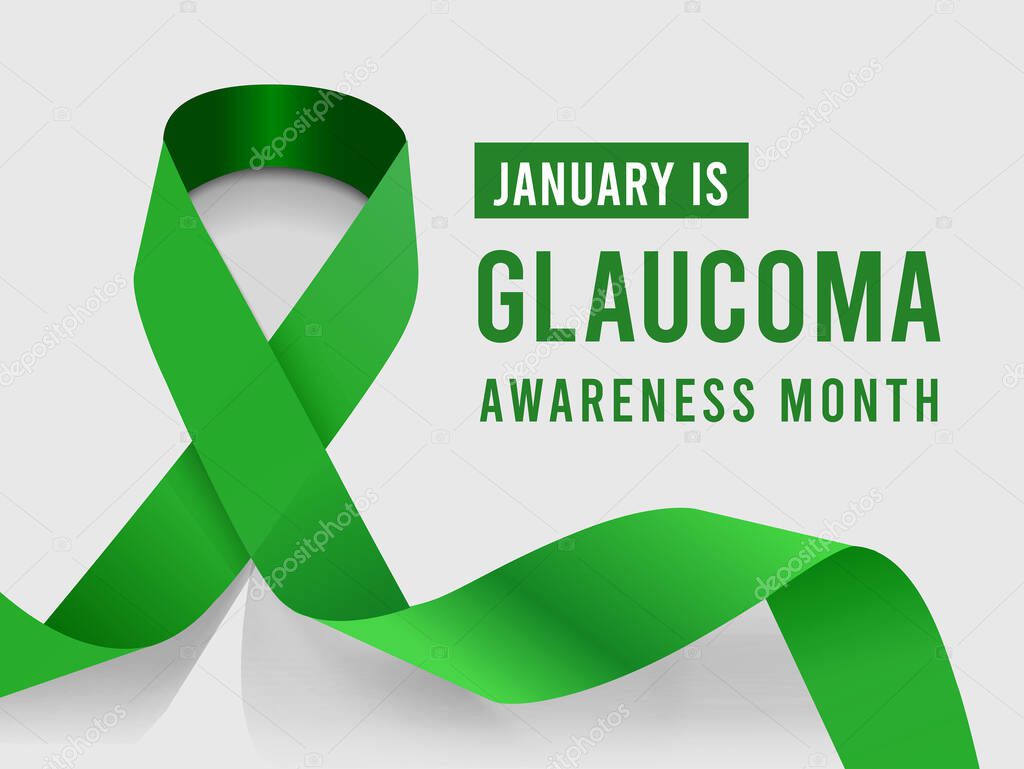 January is Glaucoma Awareness Month. Illustration with green ribbon on background