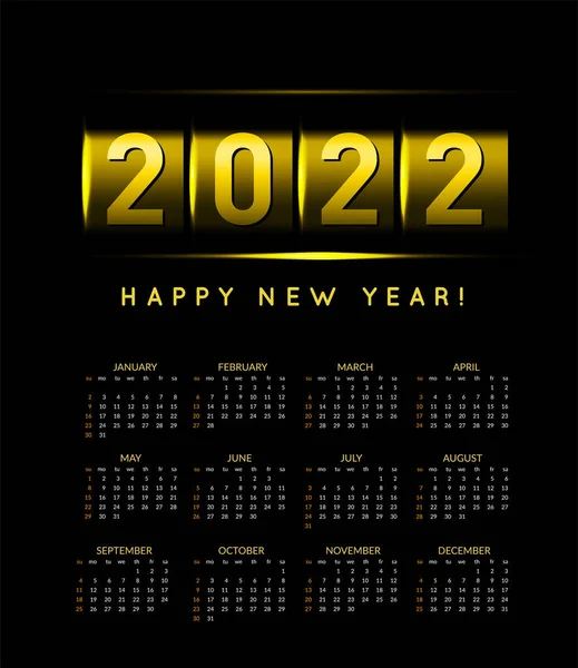 Calendar 2022 Golden Countdown Illustration Black Background — Stockfoto