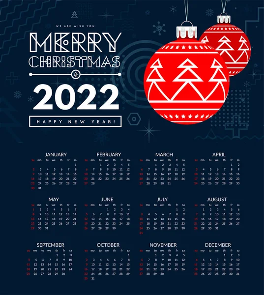 Calendar 2022 Starts Sunday Illustration Dark Blue Background — Stockfoto