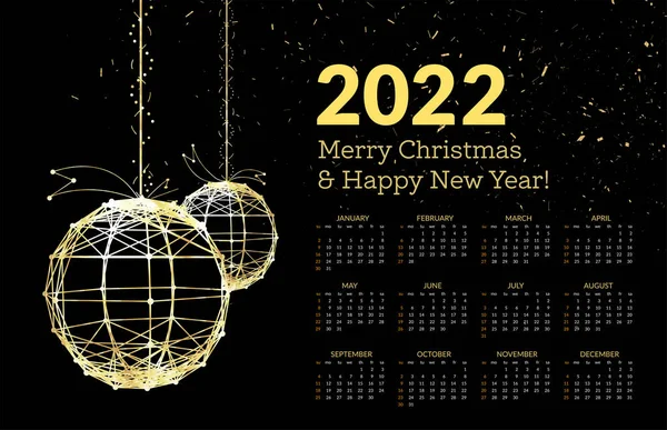 Calendario Para 2022 Con Una Bola Navidad Oro Partículas Ilustración — Archivo Imágenes Vectoriales