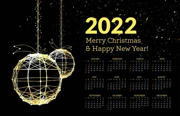 Calendario Para 2022 Con Una Bola Navidad Oro Partículas Ilustración —  Fotos de Stock