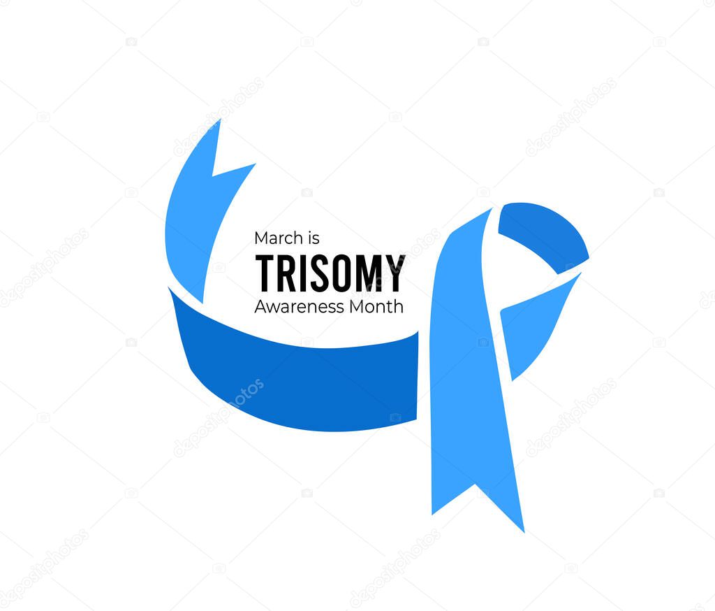 Trisomy Awareness Month. Vector illustration with blue ribbon on white background