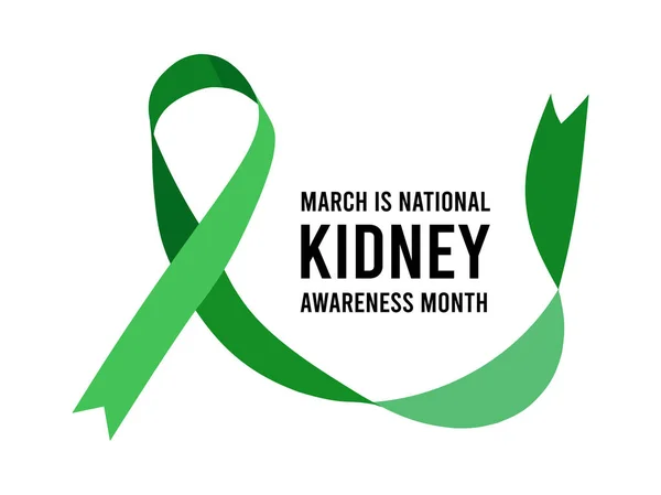 National Kidney Awareness Month. Illustration with green ribbon on light grey background