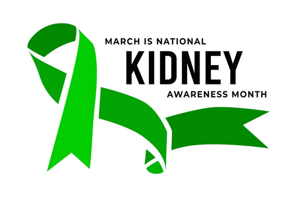 National Kidney Awareness Month. Illustration with green ribbon on light grey background