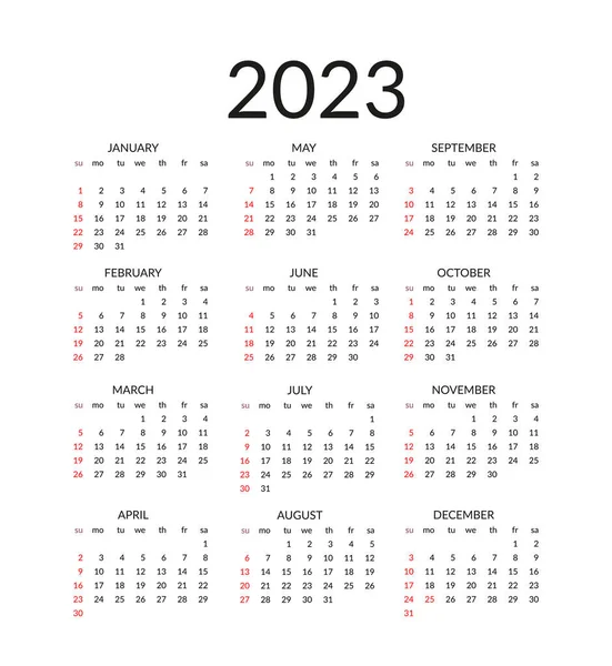 Kalender Für 2023 Vektor Illustration Isoliert Auf Weißem Hintergrund — Stockvektor