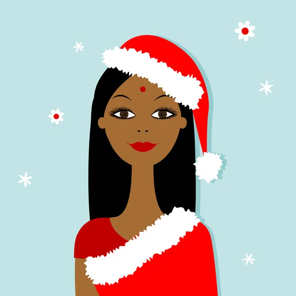 Santa lány, karácsonyi képeslap, a design — Stock Vector