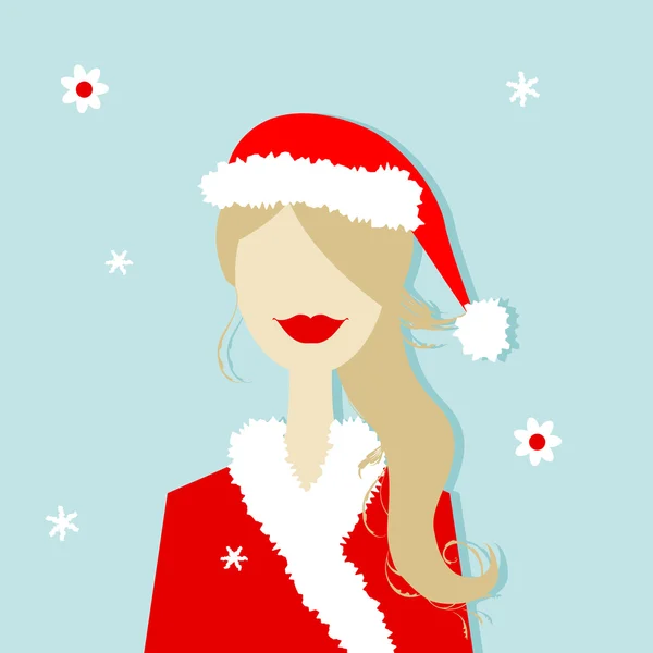 Santa girl, christmas postcard for your design — Stock Vector