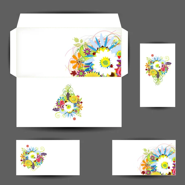 Envelope e cartões de visita, estilo floral para o seu design — Vetor de Stock