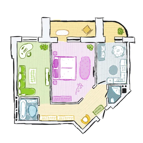 Desenho de apartamento interior de design, ilustração vetorial desenhada à mão — Vetor de Stock