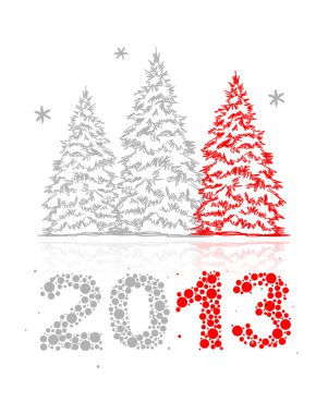 New Year's Eve tebrik kartı tasarımınız için ağaçları ile