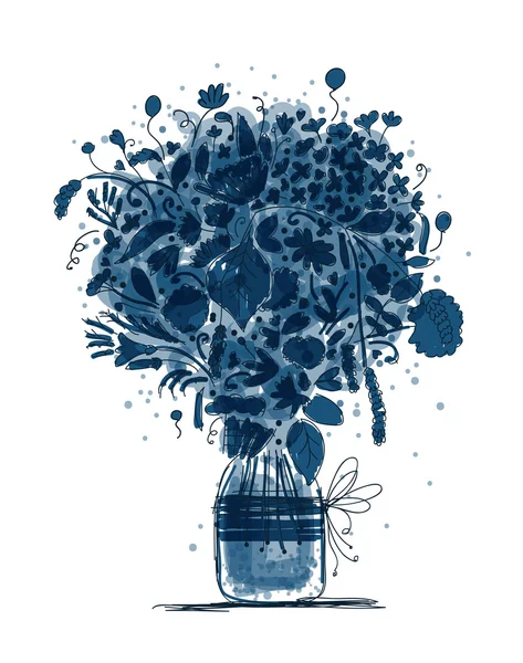 Bouquet floral en pot, croquis pour votre design — Image vectorielle