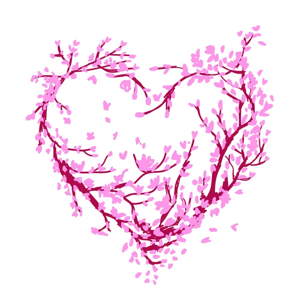 Forma de corazón hecha de árbol de sakura para su diseño — Vector de stock