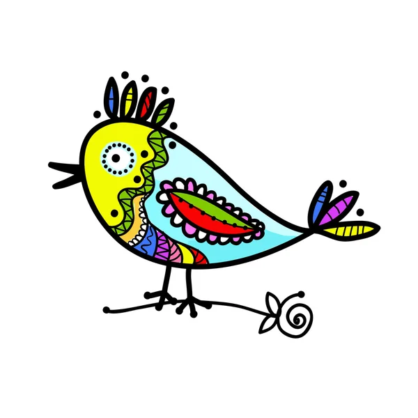 Schizzo di divertente uccello colorato per il vostro disegno — Vettoriale Stock
