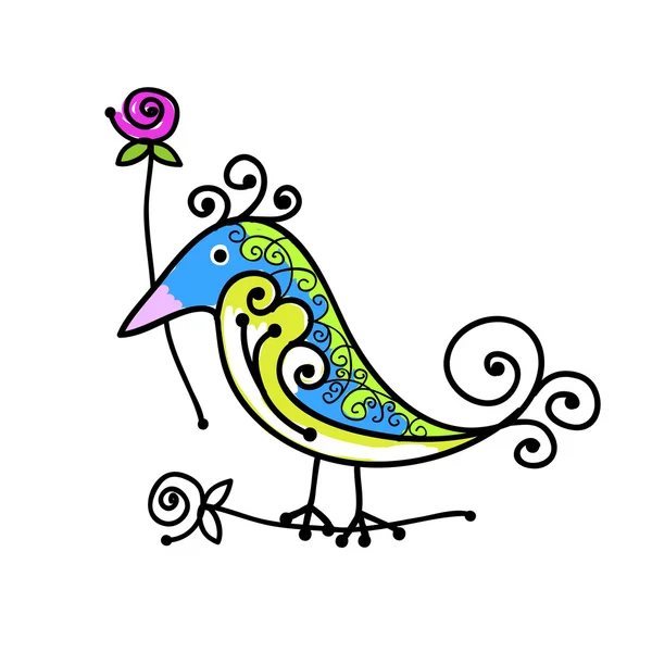 Bosquejo de pájaro colorido divertido para su diseño — Vector de stock