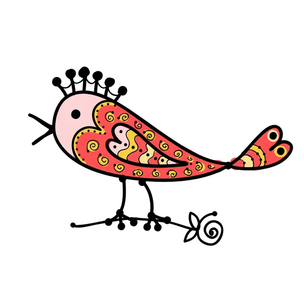 Bosquejo de pájaro colorido divertido para su diseño — Vector de stock