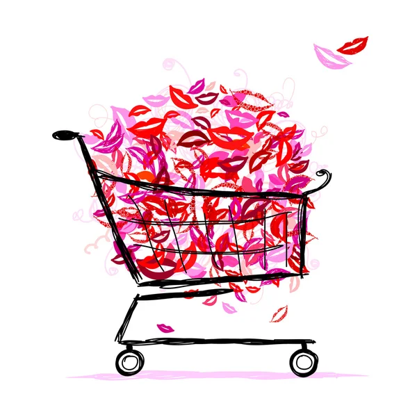 Shopping basket with lips for your design — Stock Vector