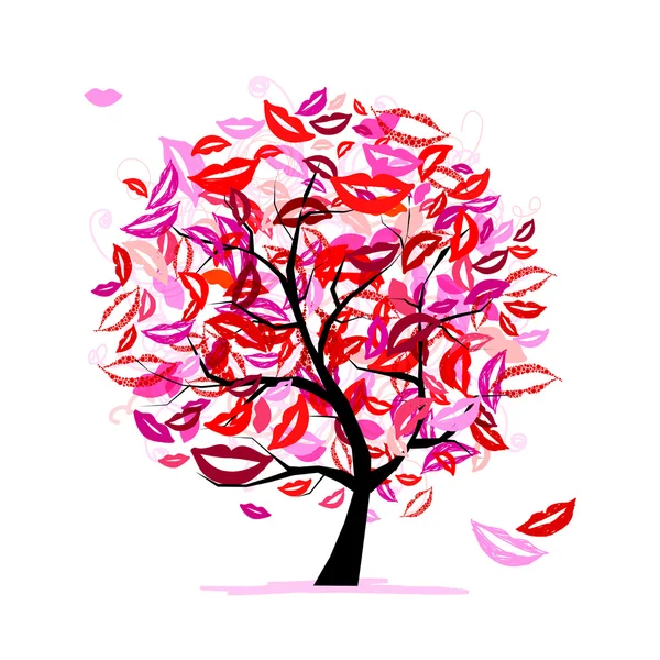 Árbol de besos con labios y sonrisas para tu diseño — Vector de stock