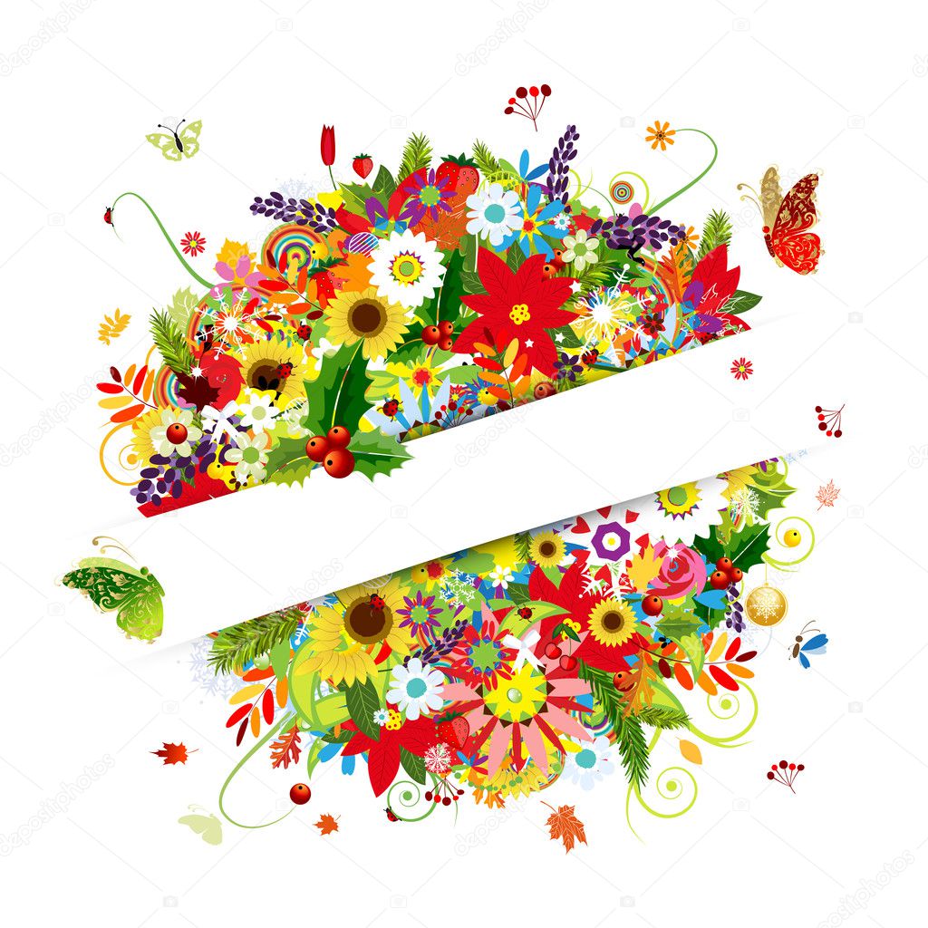 Gift card design with floral bouquet, four seasons Stock Vector Image by ©Kudryashka 13174107