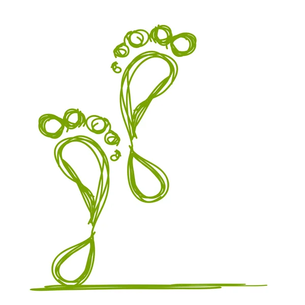 Tasarımınız için yeşil ayak izi çizimi — Stok Vektör