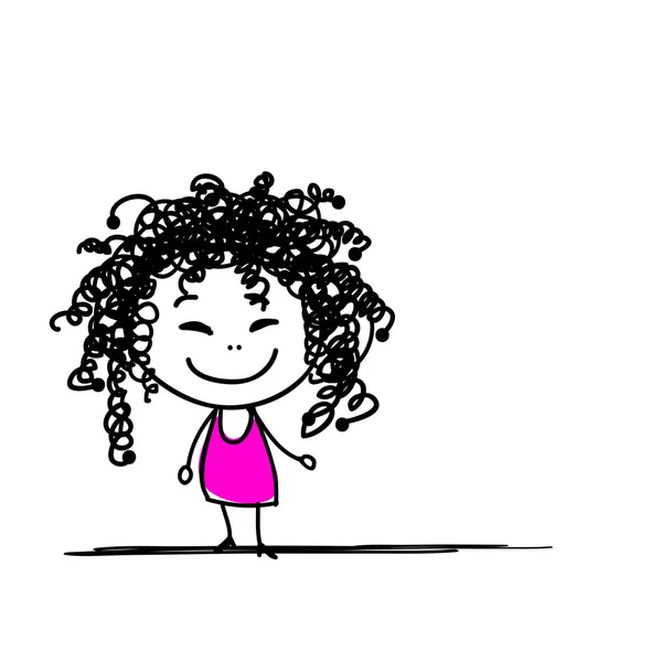 Linda chica con el pelo muy rizado para su diseño — Archivo Imágenes Vectoriales