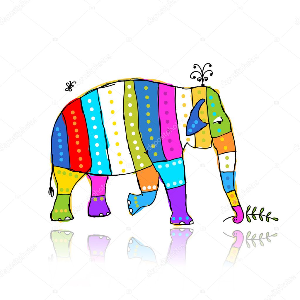 Funny striped elephant for your design