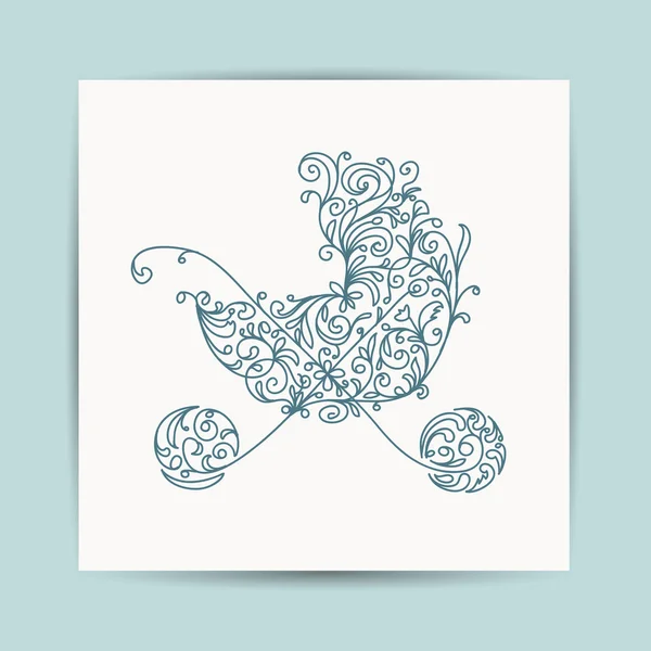 Card cu cărucior floral pentru designul tău — Vector de stoc