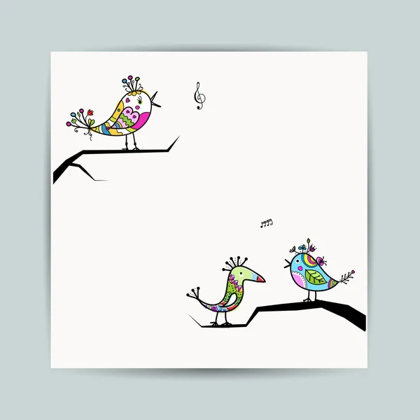 Дизайн открытки с птицами на ветках — стоковый вектор
