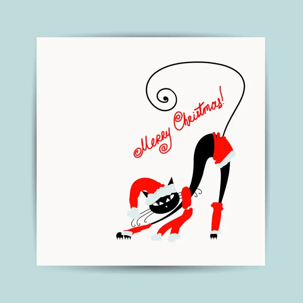 Χριστουγεννιάτικο καρτ ποστάλ με Σάντα γάτα — Διανυσματικό Αρχείο