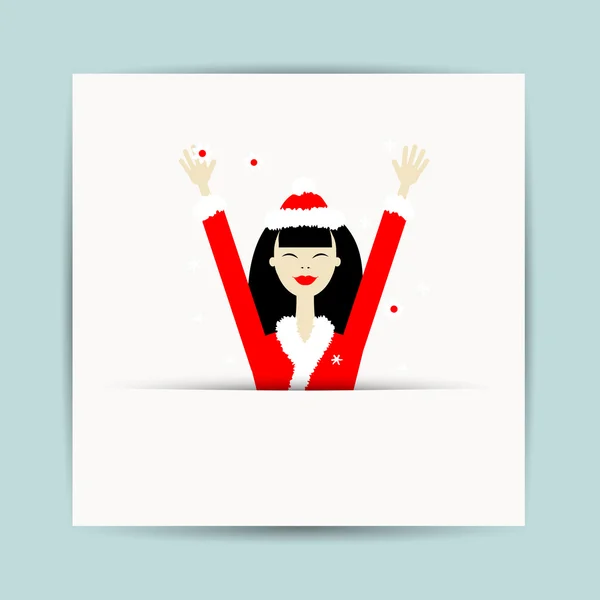 Santa meisje, Kerstmis briefkaart voor uw ontwerp — Stockvector