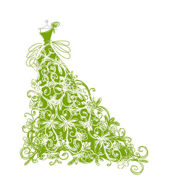 Sketch of floral green dress for your design