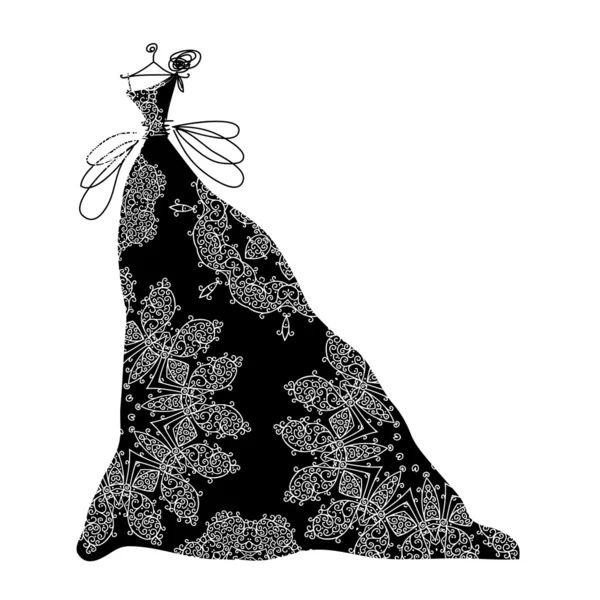 あなたの設計の装飾的な黒のドレスのスケッチ — ストックベクタ