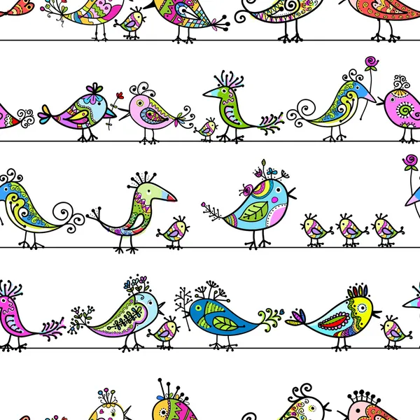 Oiseaux drôles, motif sans couture pour votre conception — Image vectorielle