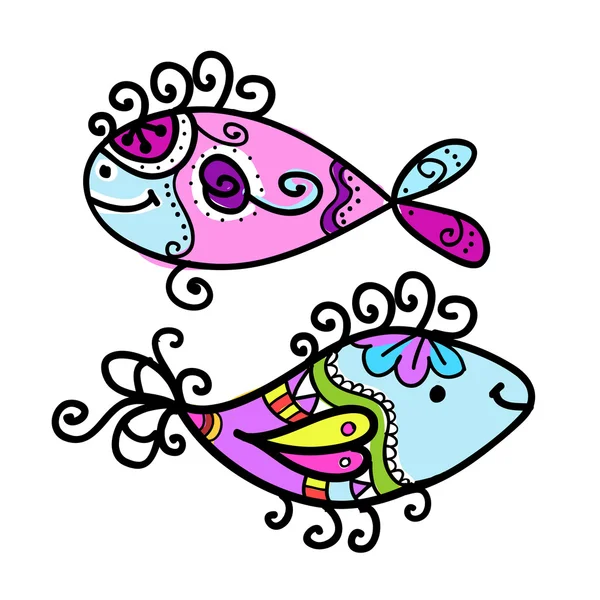 あなたのデザインの面白い魚のスケッチ — ストックベクタ
