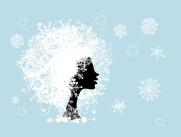 Stylized woman hairstyle with snowflake. Winter concept — Stock Vector