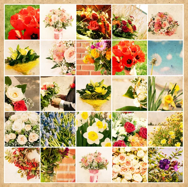 Set mit 25 Blumenbildern auf altem Grunge-Papier — Stockfoto