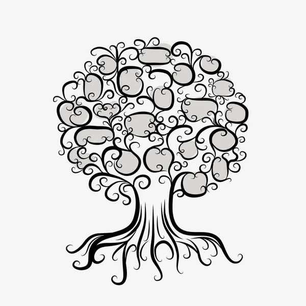 Árbol ornamental con raíces para su diseño — Vector de stock