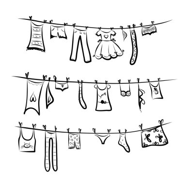 clothesline üzerinde giysi. tasarımınız için kroki