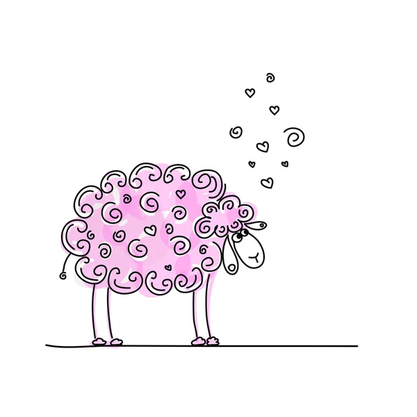 Funny pink sheep, sketch for your design — Stock Vector