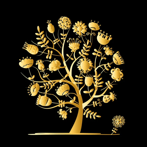 Gyllene träd med blommor för din design — Stock vektor